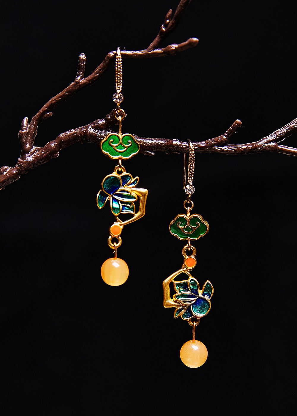 Boucles d'oreilles pendantes en cire d'abeille fine, dorure verte moderne - Urbann-Vibe