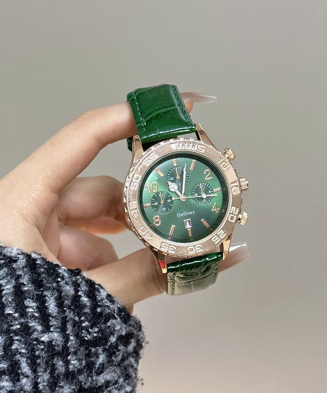 Montres modernes en alliage de cuir vert avec mouvement à quartz et cristal saphir - Urbann-Vibe