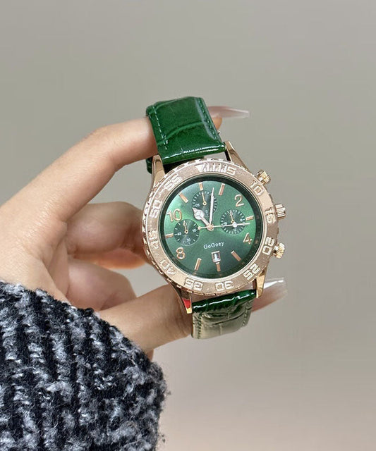 Montres modernes en alliage de cuir vert avec mouvement à quartz et cristal saphir - Urbann-Vibe
