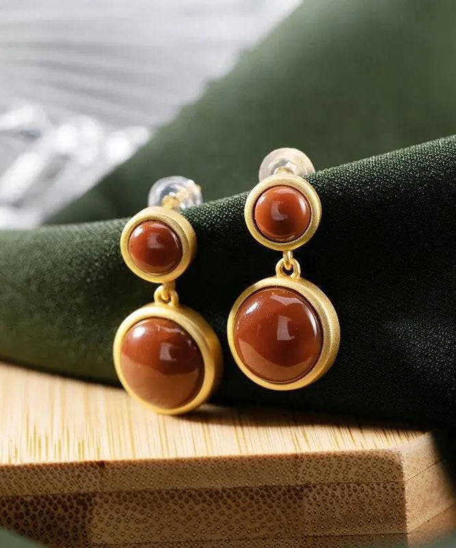 Boucles d'oreilles pendantes modernes en argent sterling et agate surdorée - Urbann-Vibe