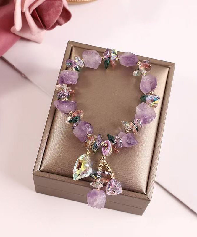 Bracelet à breloques asymétrique en alliage violet moderne avec gravier de cristal - Urbann-Vibe