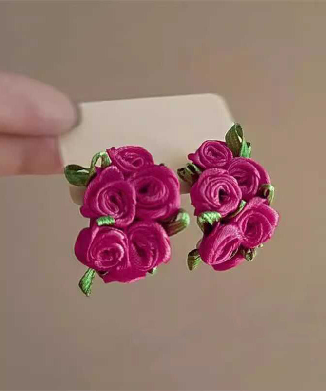 Boucles d'oreilles à tige modernes en tissu rose à fleurs - Urbann-Vibe