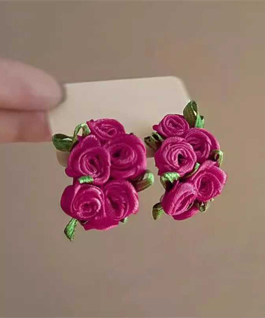 Boucles d'oreilles à tige modernes en tissu rose à fleurs - Urbann-Vibe
