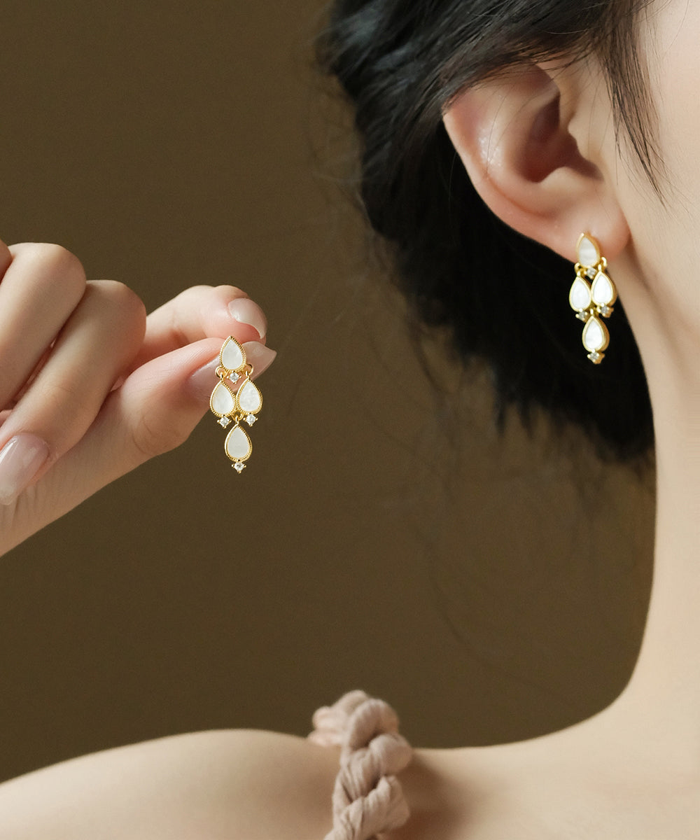 Boucles d'oreilles à tige modernes en cuivre blanc et zircon multicouches en forme de goutte d'eau - Urbann-Vibe