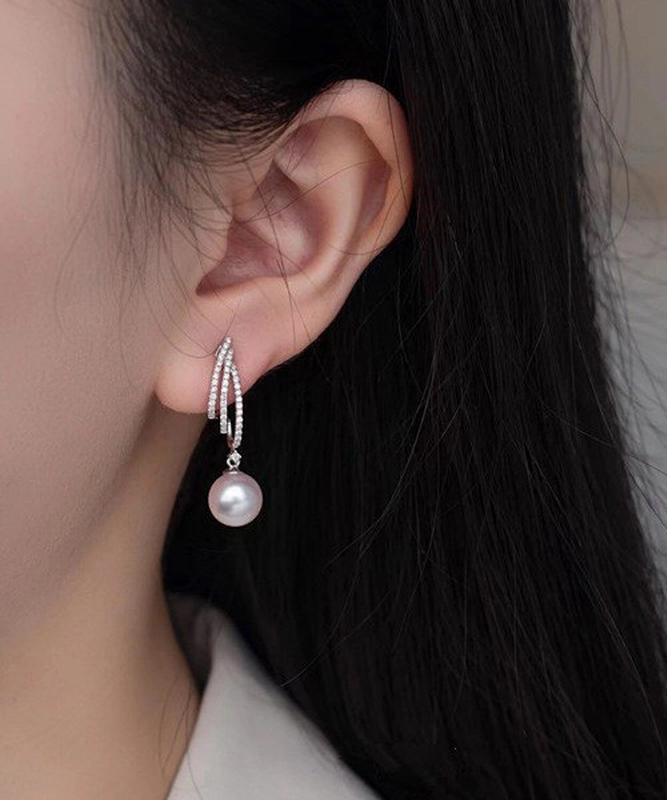 Boucles d'oreilles pendantes modernes en argent sterling et perles de zircon blanc - Urbann-Vibe