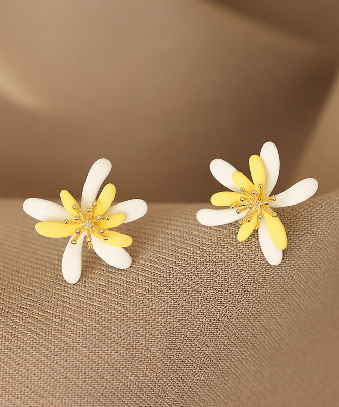 Boucles d'oreilles à tige florales modernes en alliage d'argent sterling jaune - Urbann-Vibe