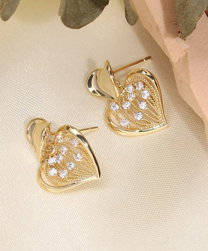Boucles d'oreilles à tige modernes en argent sterling jaune avec zircons surdorés - Urbann-Vibe