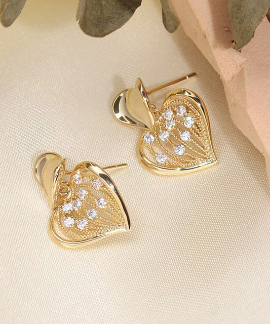 Boucles d'oreilles à tige modernes en argent sterling jaune avec zircons surdorés - Urbann-Vibe