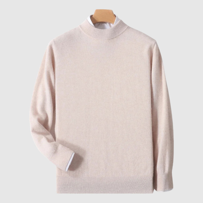 Beige premium wool blend crewneck sweater minimalist cut lightweight warmth for professionals