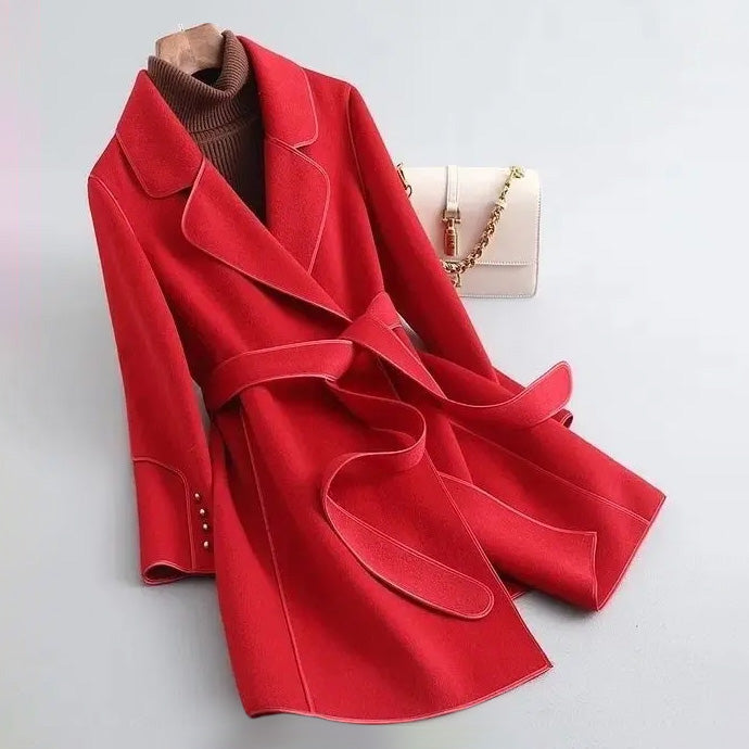 Women's slim fit mid-length wool blend winter coat with double-sided construction in classic style