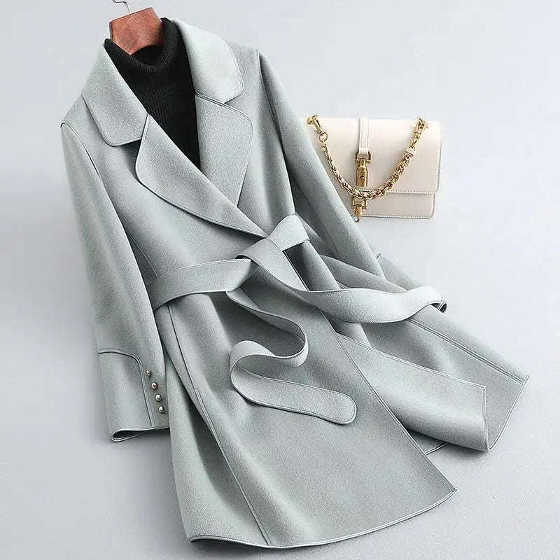 Women's slim fit mid-length wool blend winter coat with double-sided construction in classic style