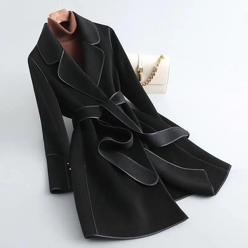 Women's slim fit mid-length wool blend winter coat with double-sided construction in classic style