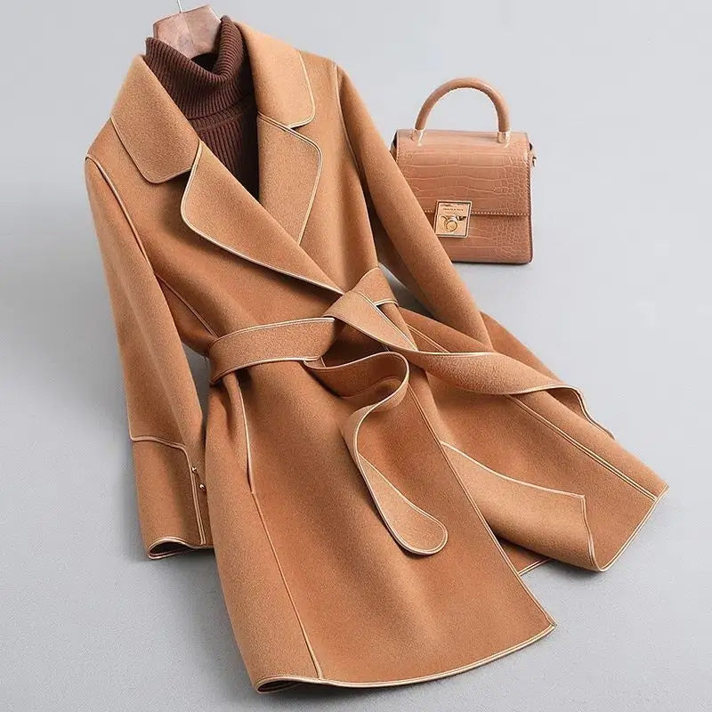 Women's slim fit mid-length wool blend winter coat with double-sided construction in classic style