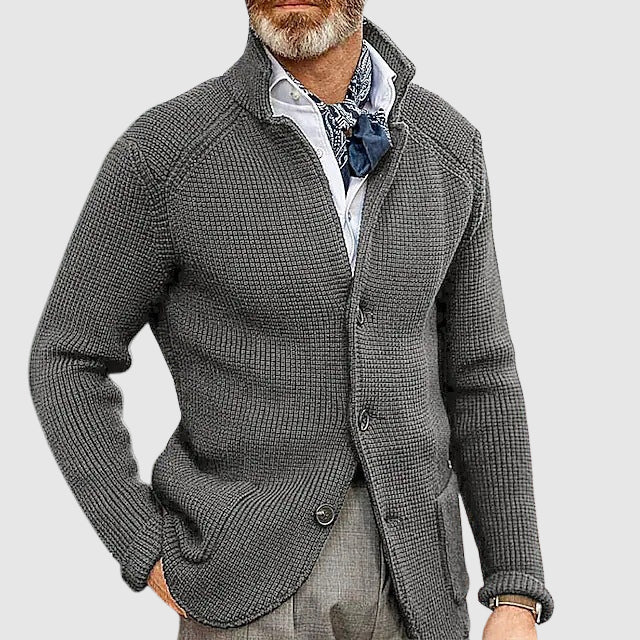 Men's wool-blend regular fit collared cardigan with button front, classic style for winter layering