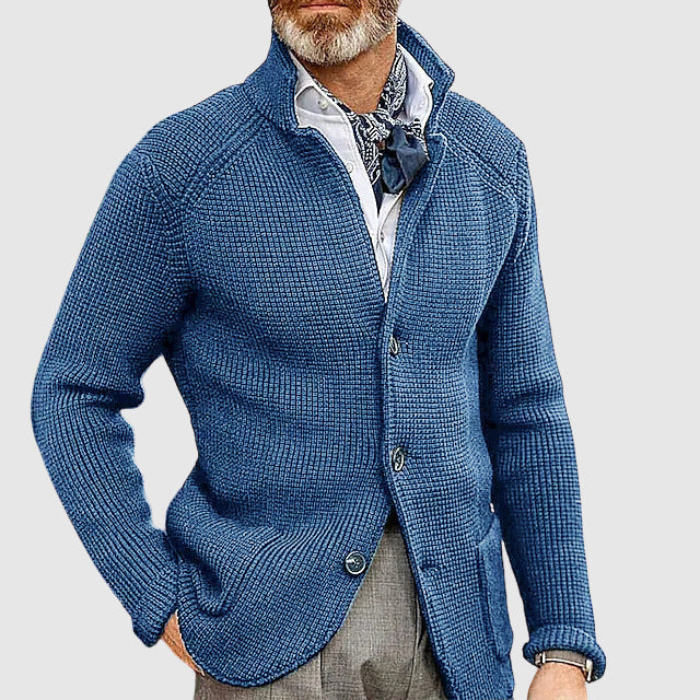 Men's wool blend regular fit collared cardigan with button front closure in neutral tone