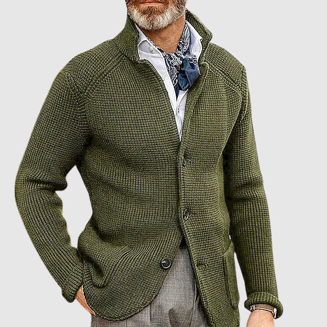 Men's wool-blend regular fit collared cardigan with button front, classic style for winter layering