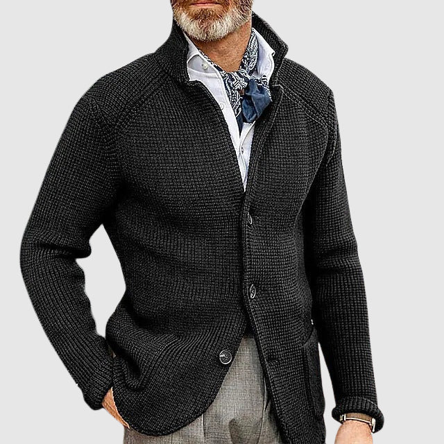 Men's wool-blend regular fit collared cardigan with button front closure for casual winter layering