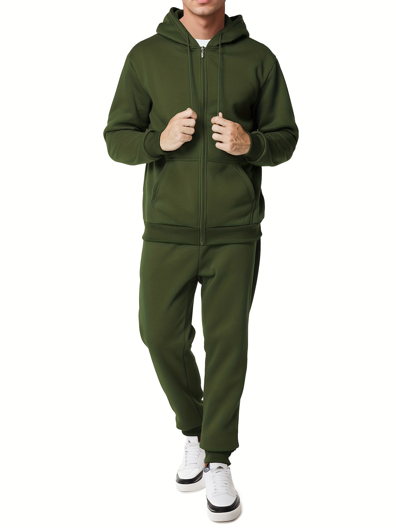 Men's solid color cotton blend hoodie tracksuit set modern fit casual lounge wear