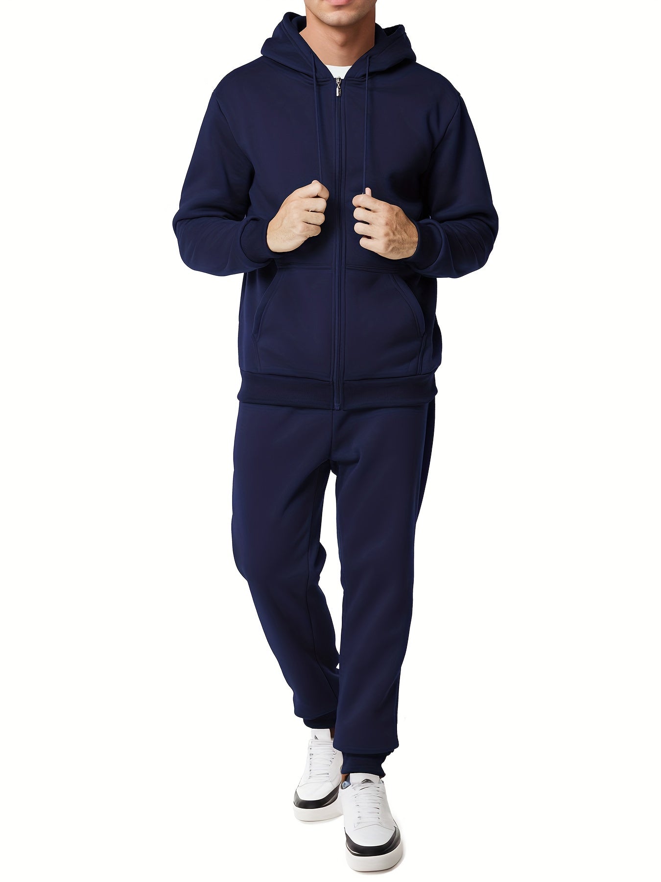 Men's solid-color cotton blend hoodie tracksuit set modern fit casual lounge wear