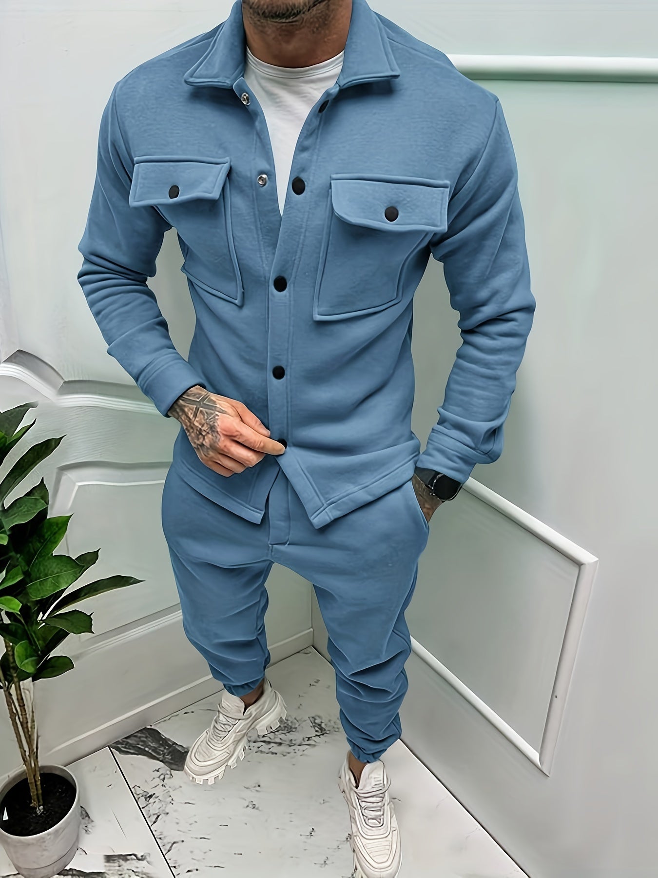 Men's breathable tracksuit set in minimal style, lightweight zip-up jacket and jogger pants