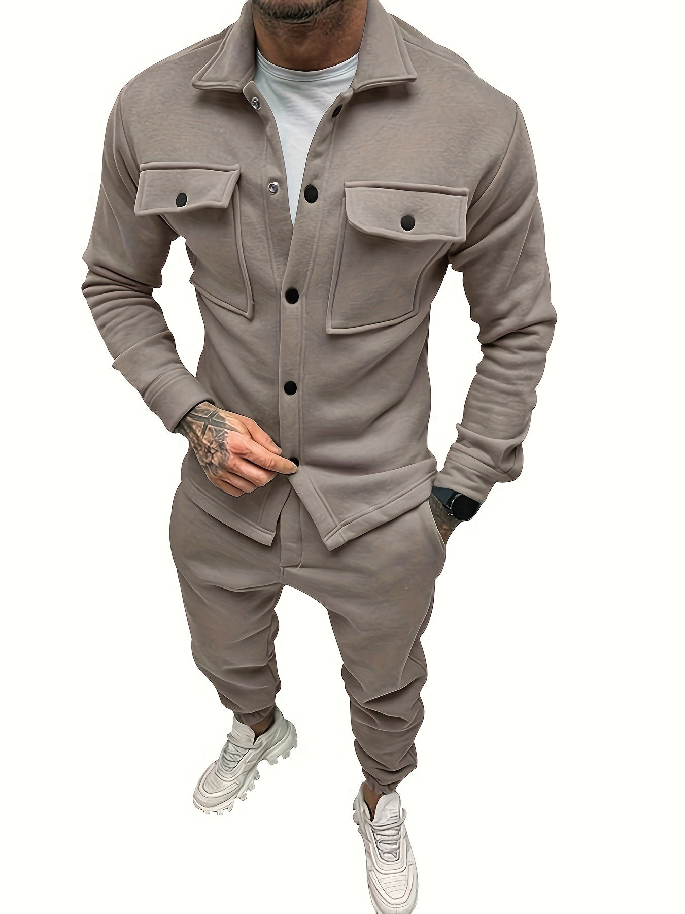 Men's breathable tracksuit set in solid color, slim athletic fit with minimal clean design