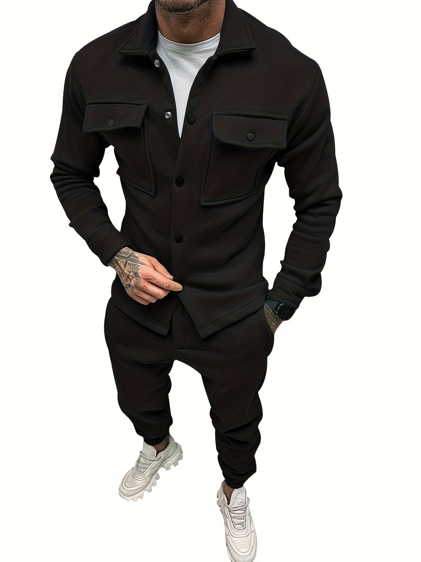 Men's breathable tracksuit set in solid color, slim athletic cut with minimal clean design