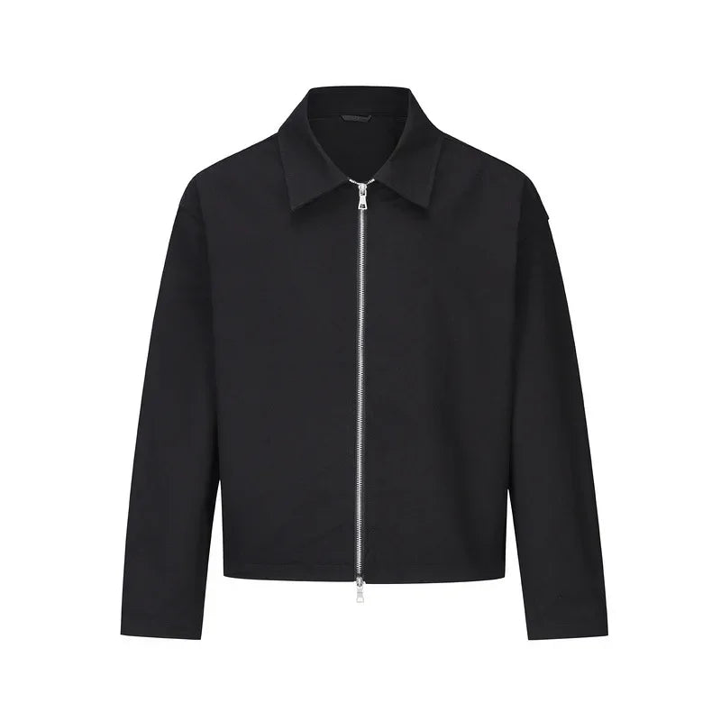Men's casual polyester-cotton blend jacket with short zipper, versatile everyday style for trend-conscious wear