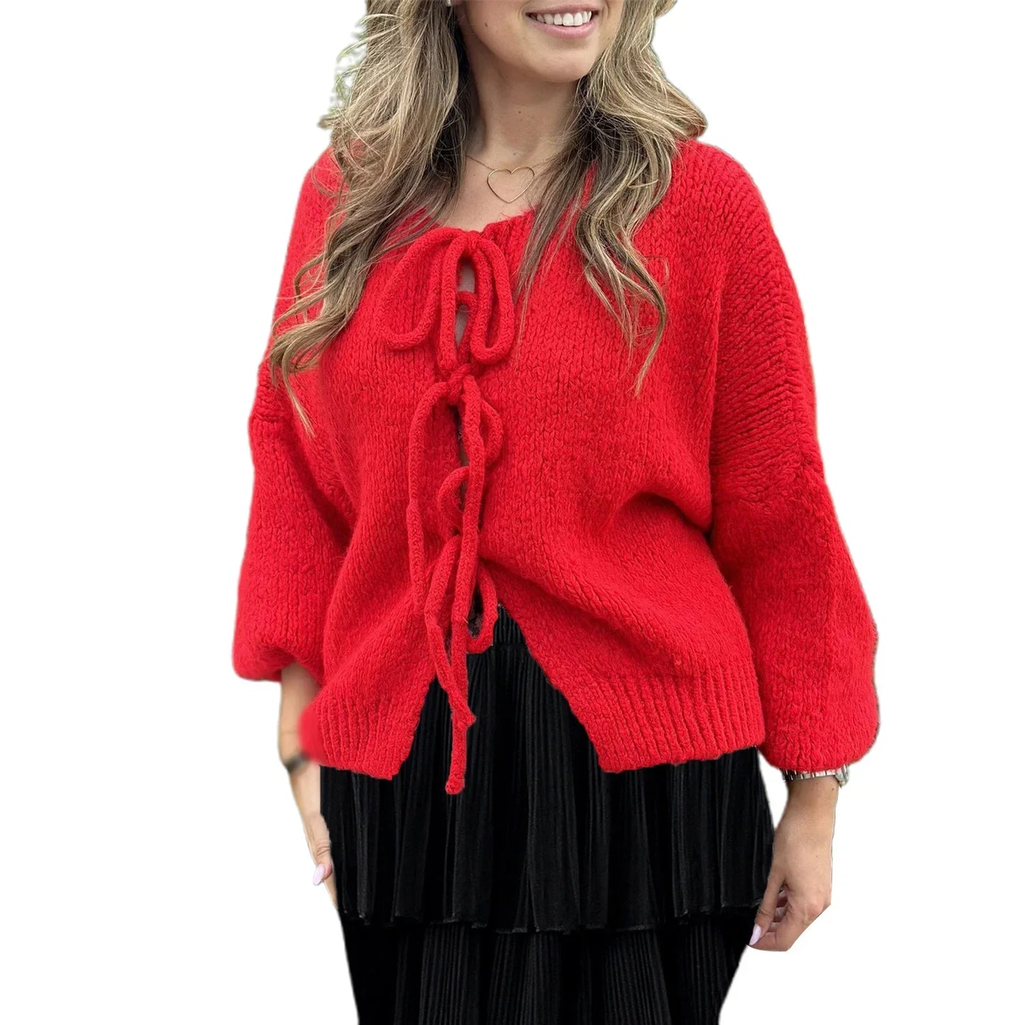 Women's long patchwork cardigan with tie belt and drawstring, casual autumn outerwear