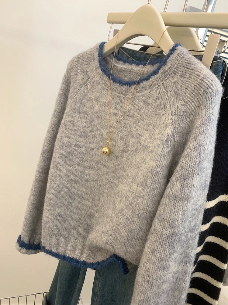 Retro women's cotton knit sweater in classic style with timeless vintage design for fall winter