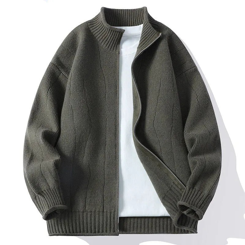 Men's stand collar cotton knit cardigan slim fit with anti-pilling premium fabric for office casual wear