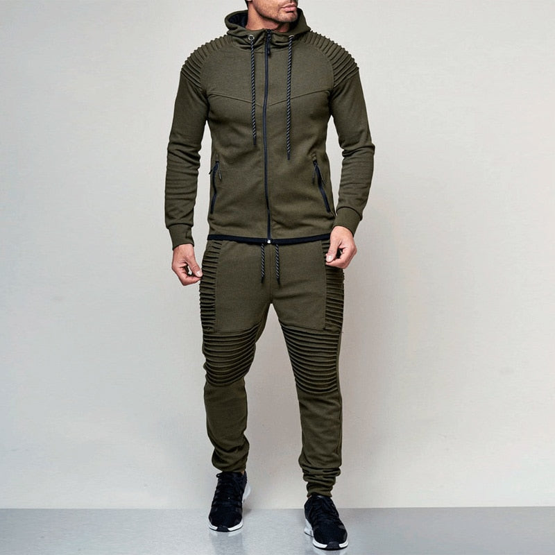 Gray slim-fit cotton hooded tracksuit set with elastic waistband for gym and casual wear