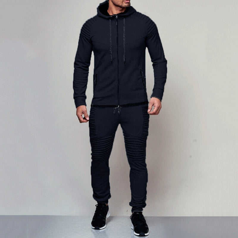 Light gray slim-fit cotton hooded tracksuit set with elastic waistband for gym and casual wear
