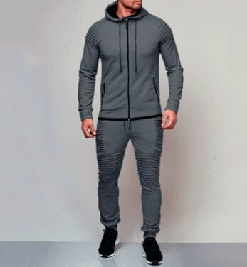 Men's gray cotton hooded tracksuit set with slim fit, elastic waistband, and breathable fabric