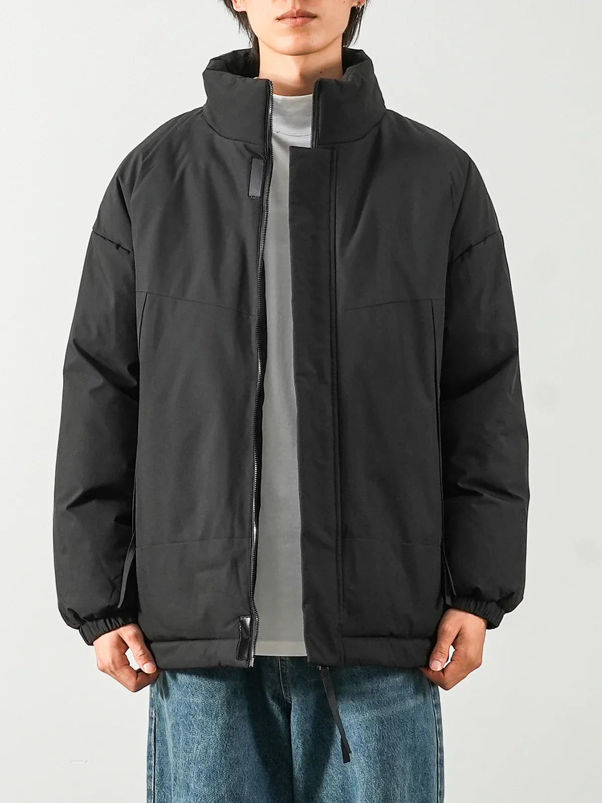 Men's wind water-repellent winter jacket navy urban fit insulated cotton-lined cold weather outerwear