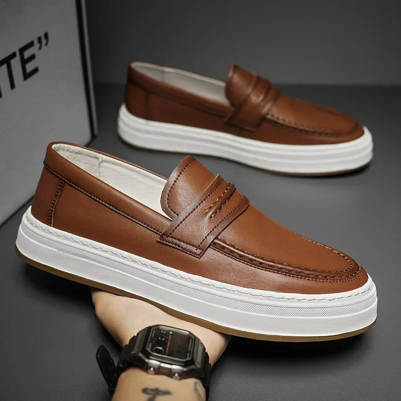 Moico genuine leather penny strap loafers matte finish modern slim silhouette urban professional style