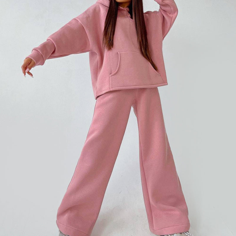 Oversized hooded active set cotton-spandex blend bold colorways breathable athletic wear