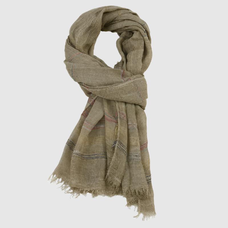 Monferrato women's woven scarf, soft cotton blend, bohemian style with raw fringe edges