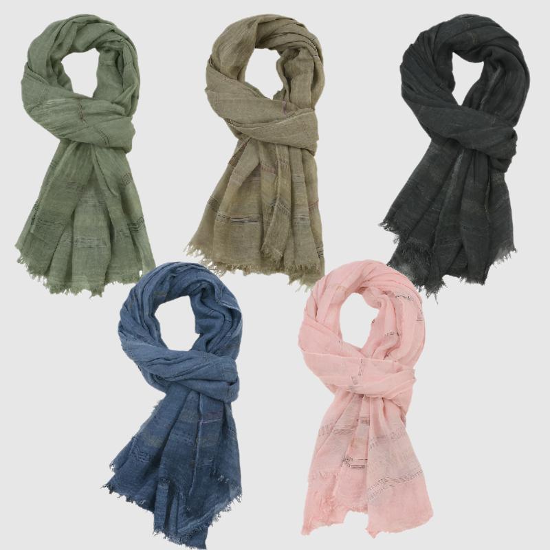 Monferrato women's woven scarf soft cotton blend bohemian raw edges lightweight year-round wrap