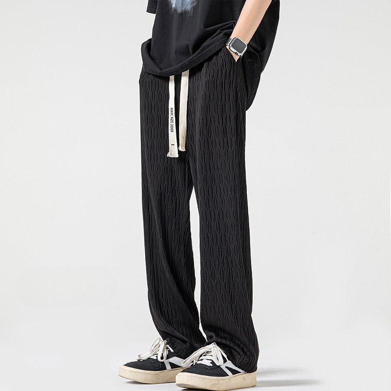 Women's relaxed joggers textured woven fabric drawstring waistband street-ready laidback comfort full-length