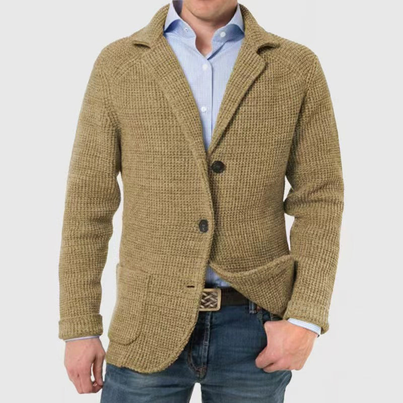 Men's wool-blend regular fit knit cardigan with textured knit detail and button-front pockets