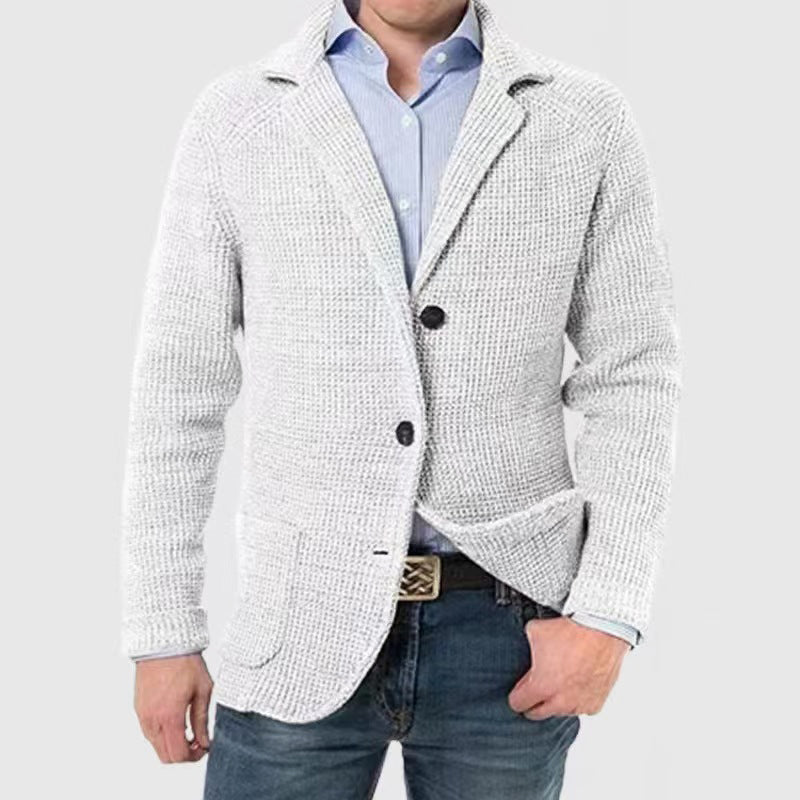 Men's wool-blend regular fit knit cardigan with textured knit detail and button-front pockets