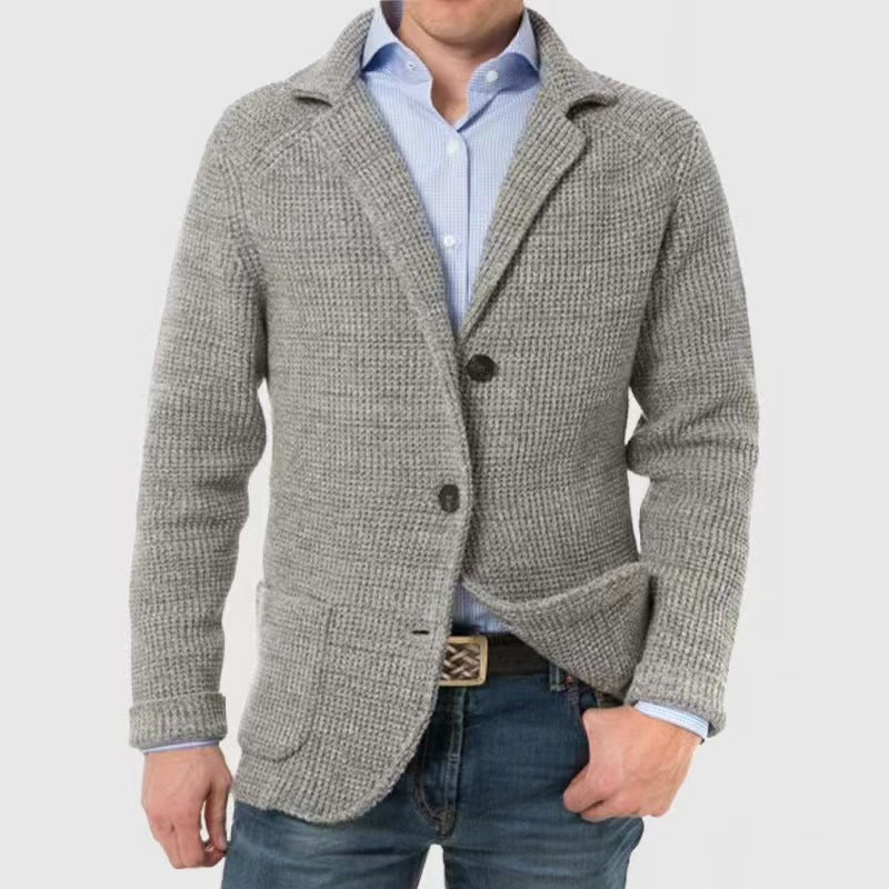 Men's wool-blend regular fit knit cardigan with textured knit detail and button-front pockets