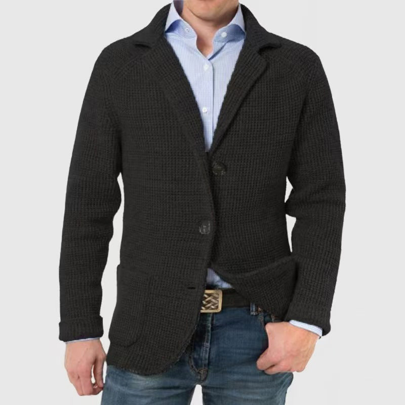 Men's wool-blend regular fit knit cardigan with textured knit detail and button-front pockets