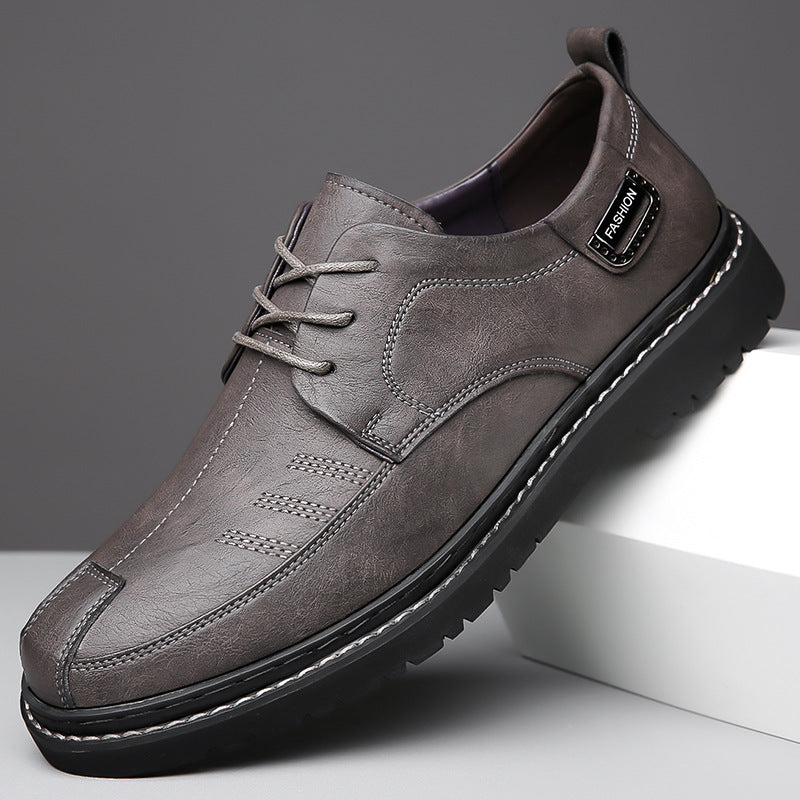Brown genuine leather oxford shoes with precision stitching, cushioned footbed for all-day professional wear