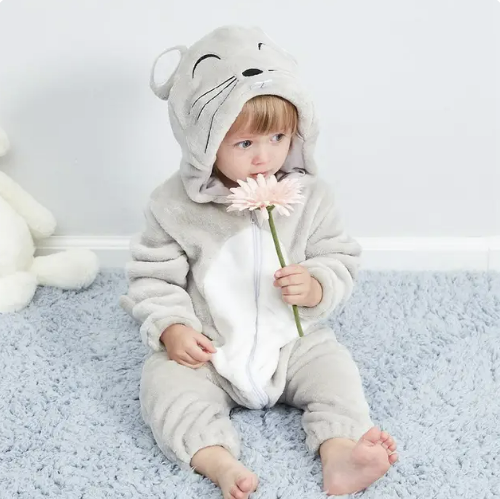 Soft breathable hooded baby onesie romper with adorable animal-shaped hood for toddlers