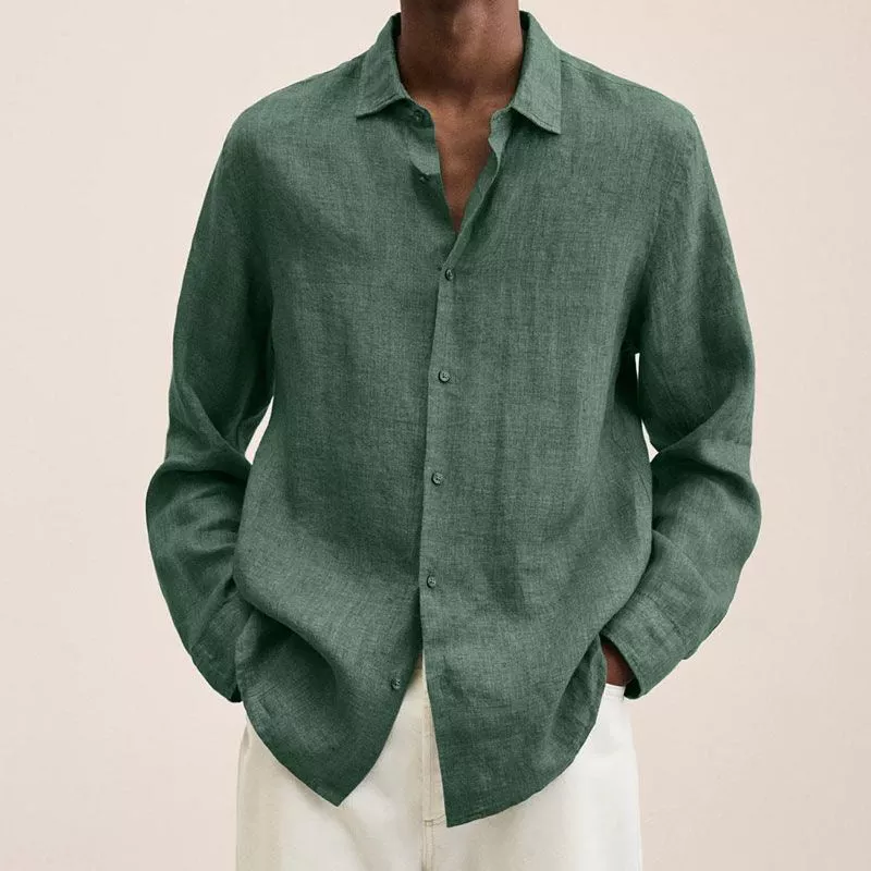 Men's casual linen shirt in natural tone with turn-down collar and breathable all-day comfort fit