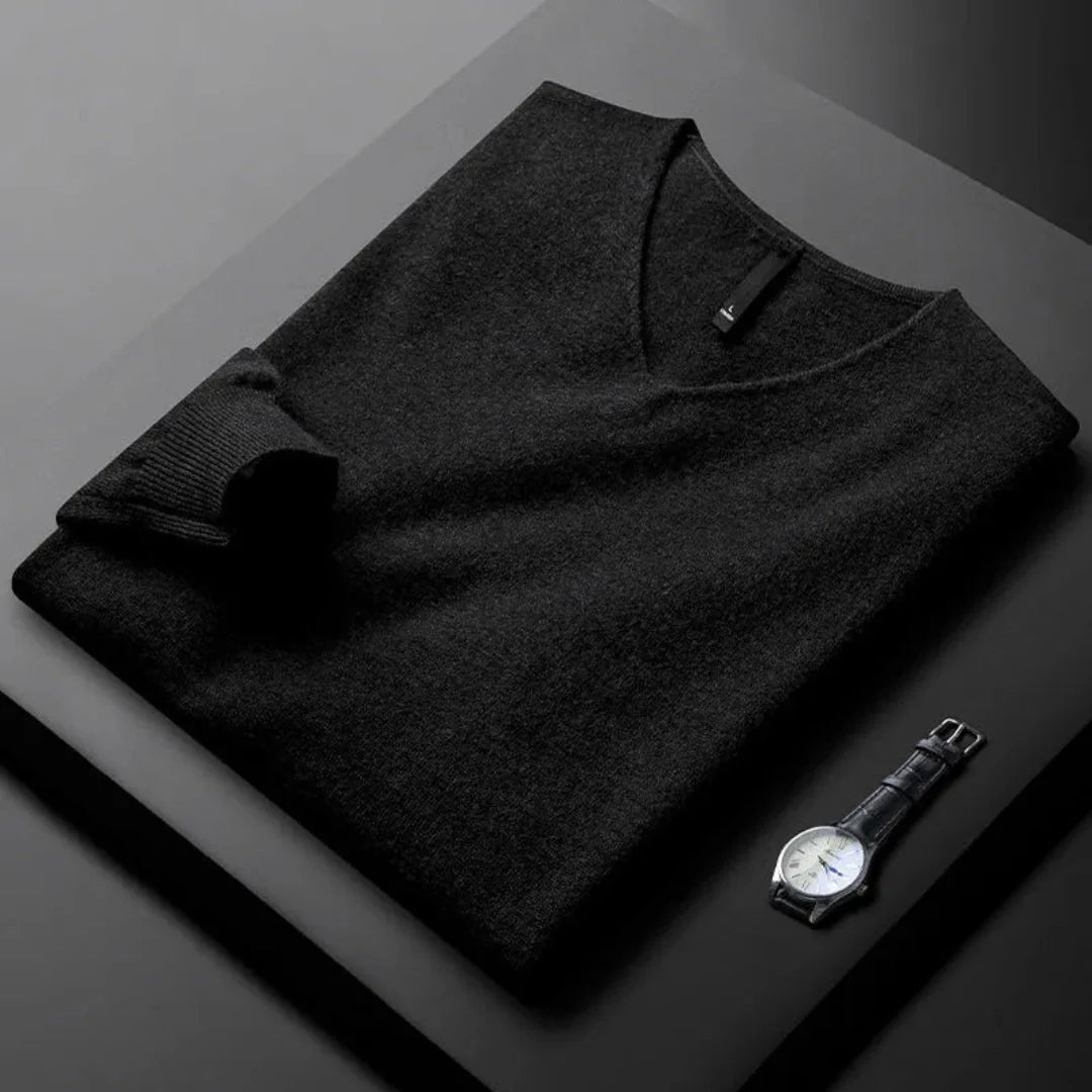 Men's cashmere blend V-neck sweater, lightweight modern silhouette with elegant neckline
