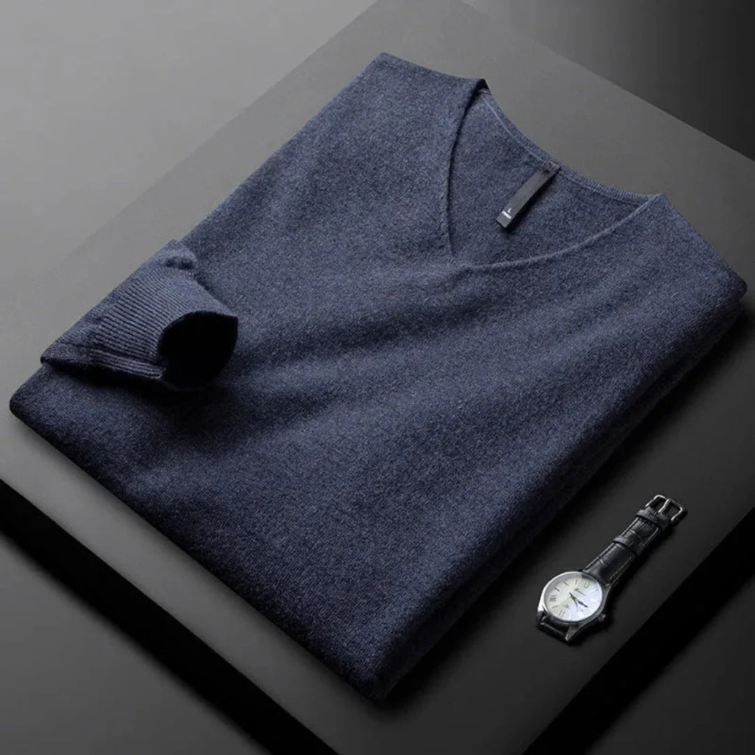 Men's cashmere blend V-neck sweater, lightweight modern silhouette with elegant neckline