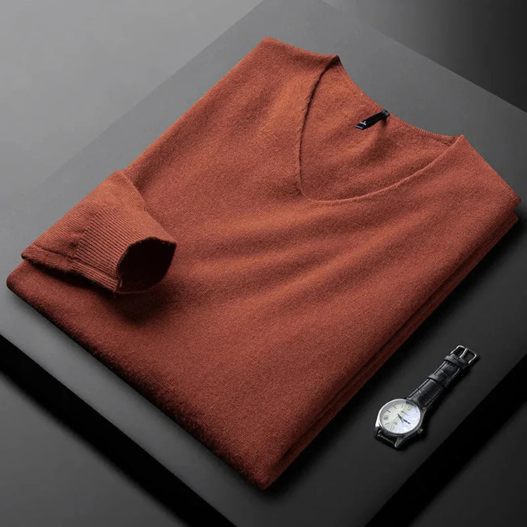 Men's cashmere blend V-neck sweater, lightweight modern silhouette with elegant neckline