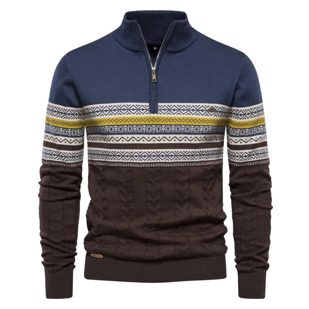 Myles striped quarter-zip sweater Nordic knit pattern breathable warmth slim layering fit